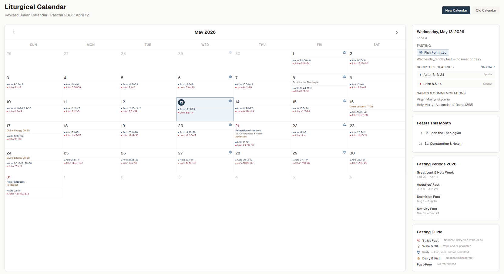 Liturgical Calendar